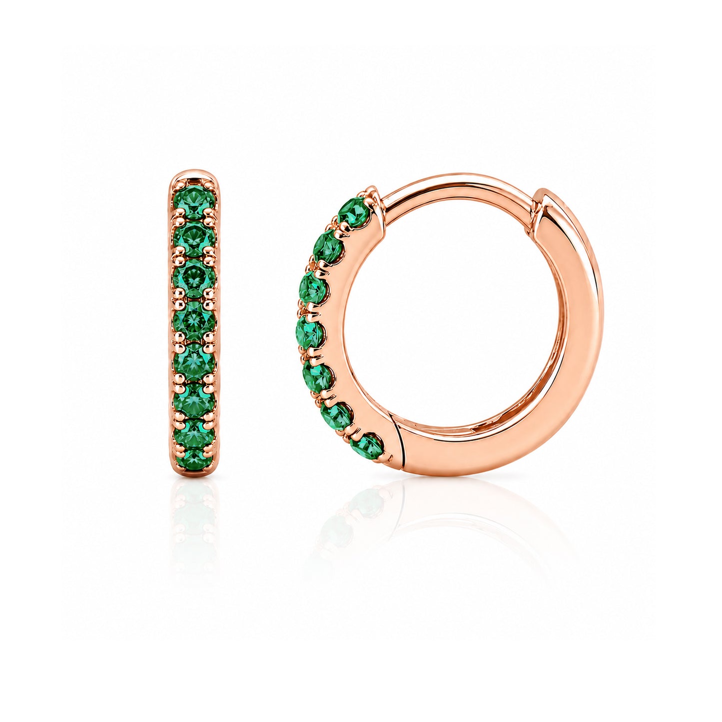 14K Gold Pavé Emerald Small Size (9mm) Huggie Hoop Earrings