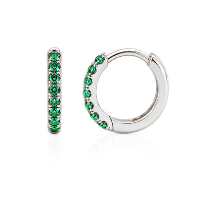 14K Gold Pavé Emerald Small Size (9mm) Huggie Hoop Earrings