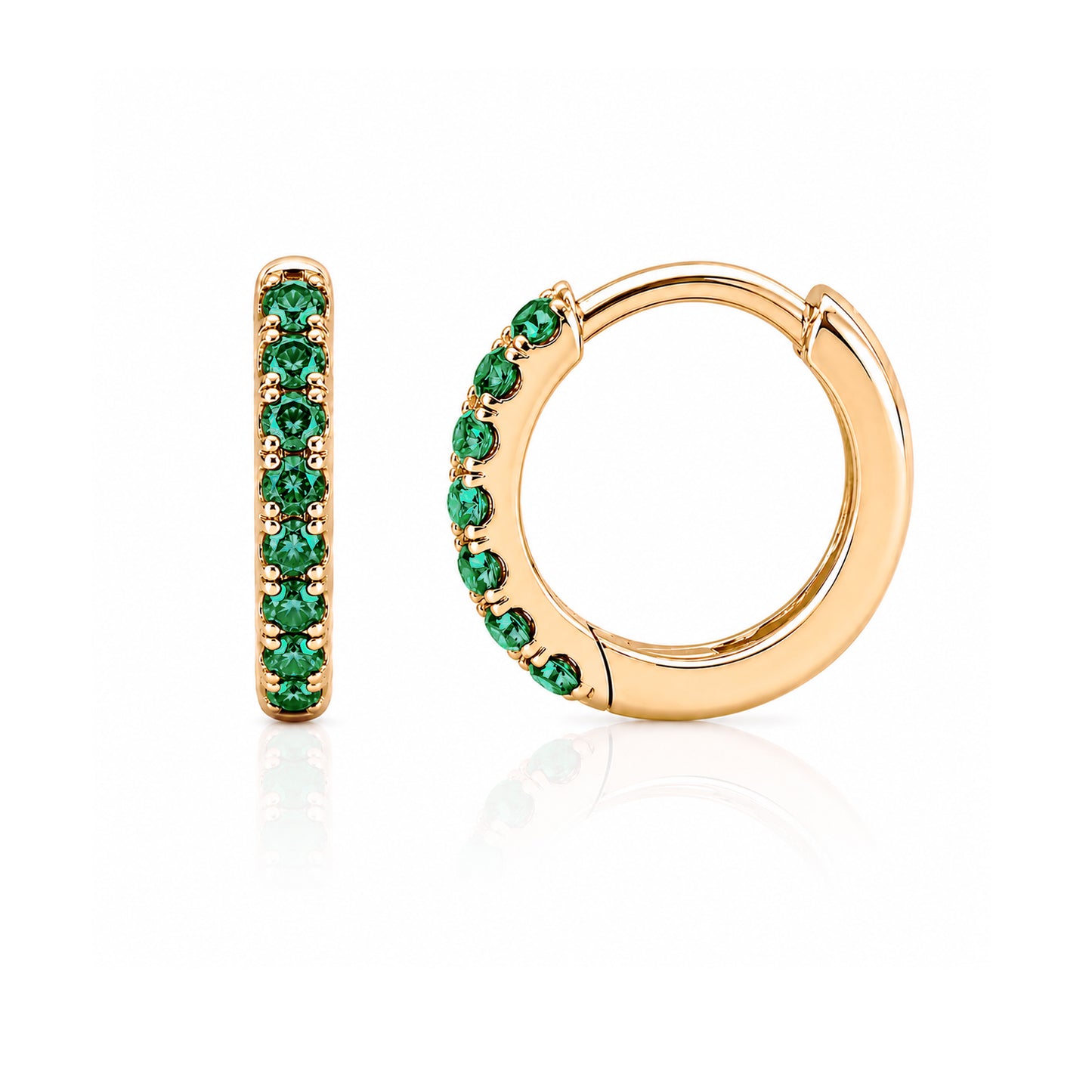 14K Gold Pavé Emerald Small Size (9mm) Huggie Hoop Earrings