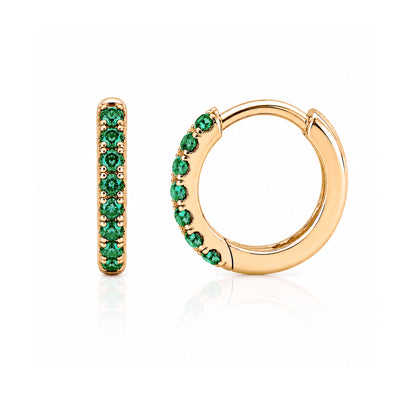 14K Gold Pavé Emerald Small Size (9mm) Huggie Hoop Earrings