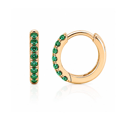 14K Gold Pavé Emerald Small Size (9mm) Huggie Hoop Earrings
