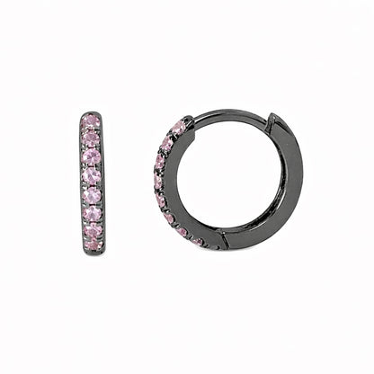 14K Gold Pavé Pink Sapphire Small Size (9mm) Huggie Hoop Earrings