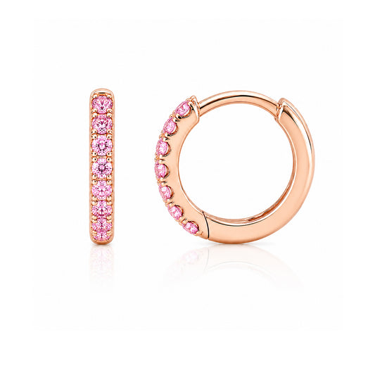 14K Gold Pavé Pink Sapphire Small Size (9mm) Huggie Hoop Earrings