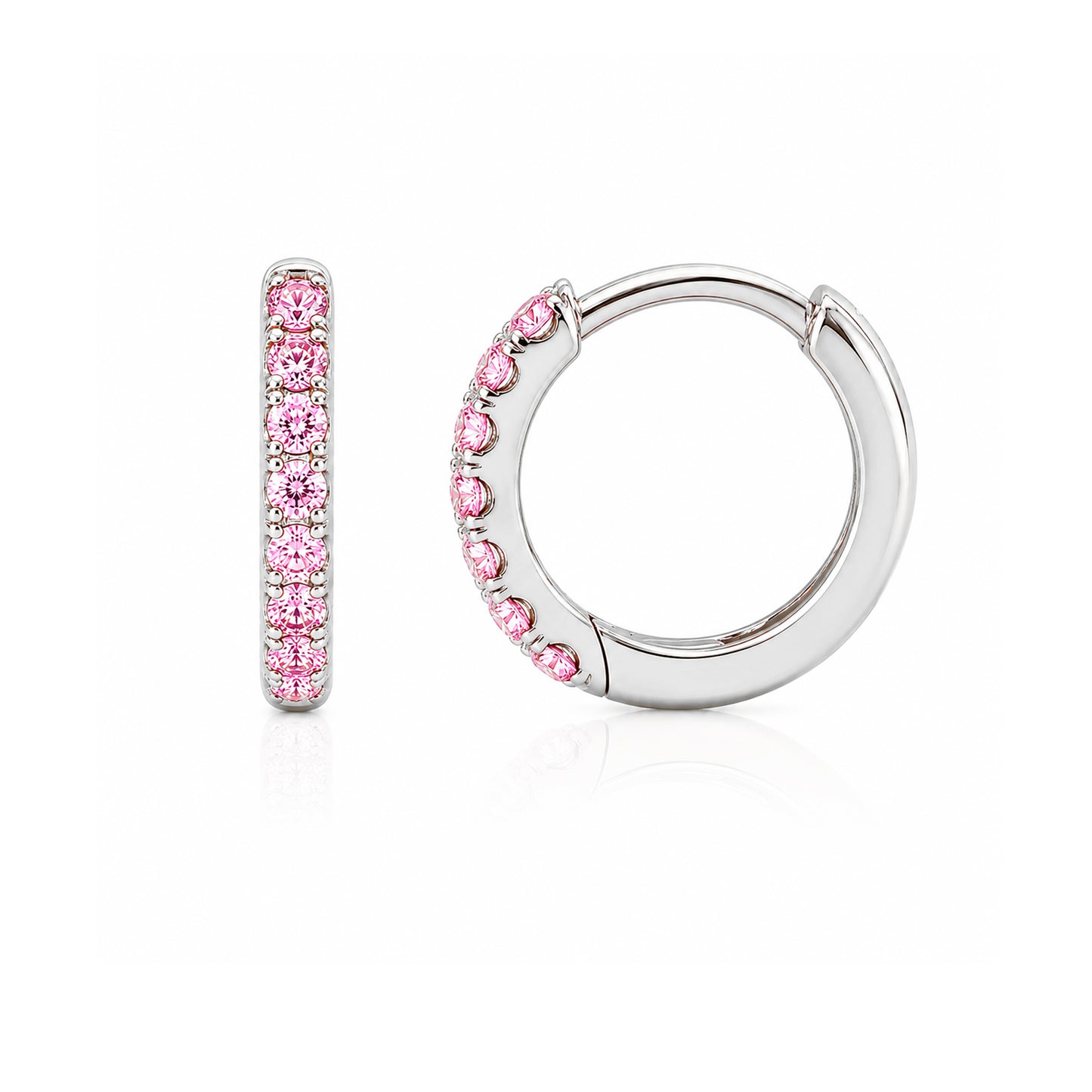 14K Gold Pavé Pink Sapphire Small Size (9mm) Huggie Hoop Earrings