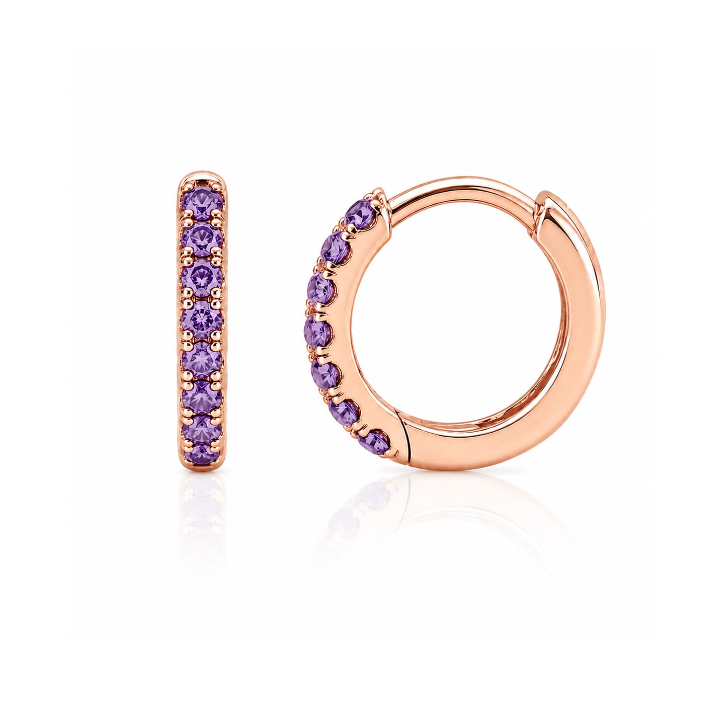 14K Gold Pavé Purple Sapphire Small Size (9mm) Huggie Hoop Earrings