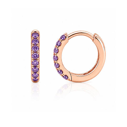 14K Gold Pavé Purple Sapphire Small Size (9mm) Huggie Hoop Earrings