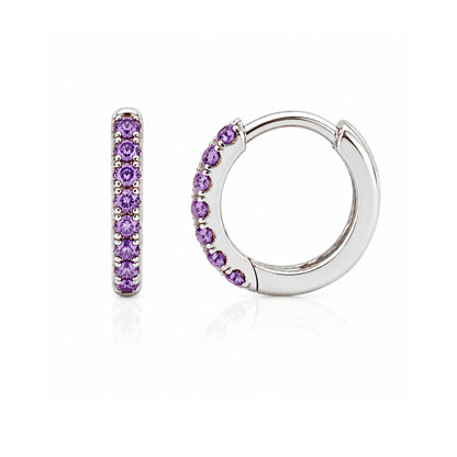 14K Gold Pavé Purple Sapphire Small Size (9mm) Huggie Hoop Earrings