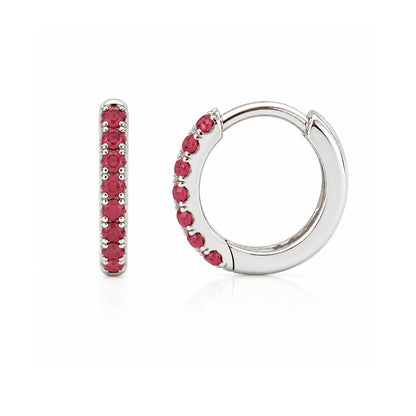 14K Gold Pavé Ruby Small Size (9mm) Huggie Hoop Earrings