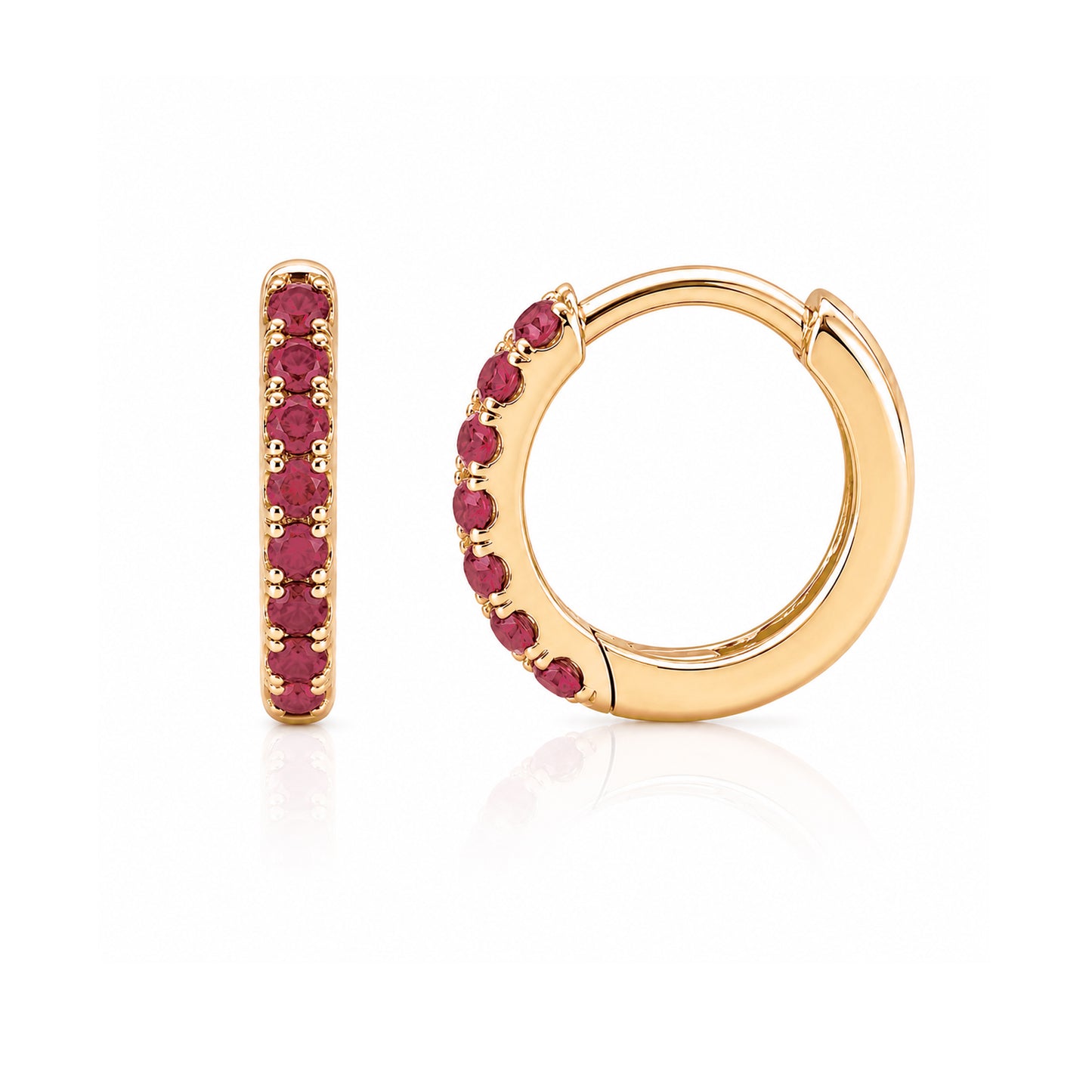 14K Gold Pavé Ruby Small Size (9mm) Huggie Hoop Earrings
