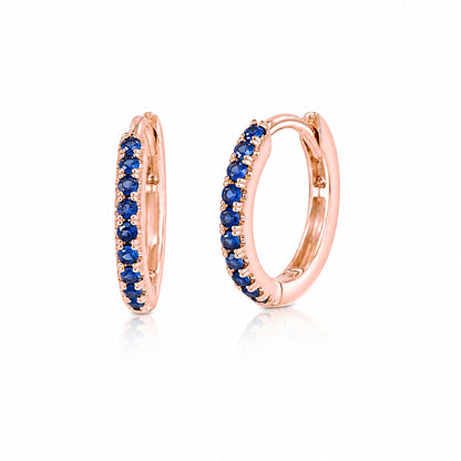 14K Gold Pavé Sapphire Small Size (9mm) Huggie Hoop Earrings