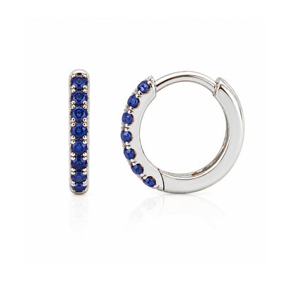 14K Gold Pavé Sapphire Small Size (9mm) Huggie Hoop Earrings