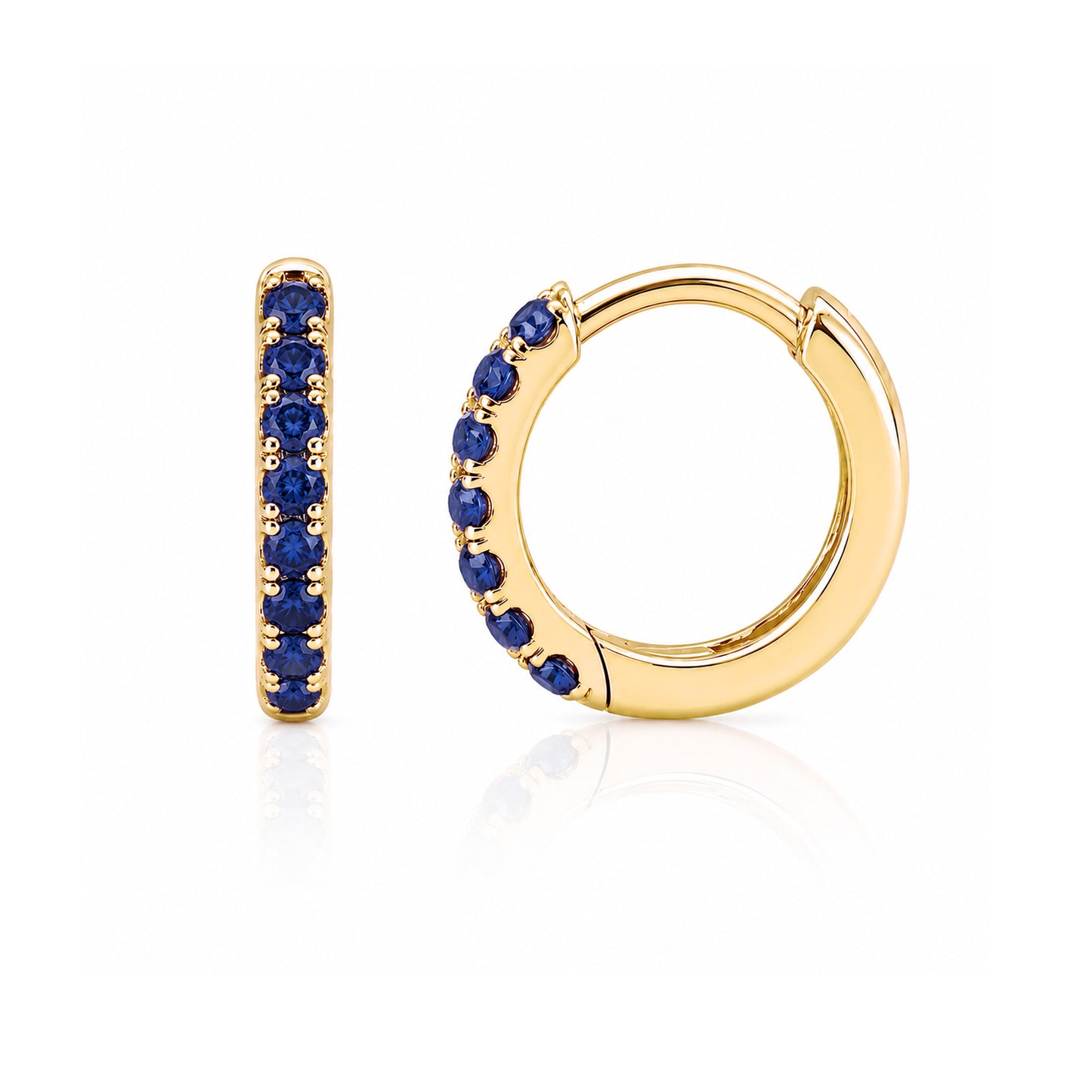 14K Gold Pavé Sapphire Small Size (9mm) Huggie Hoop Earrings