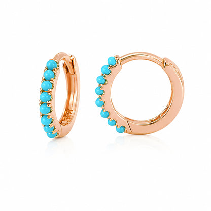 14K Gold Pavé Turquoise Small Size (9mm) Huggie Hoop Earrings