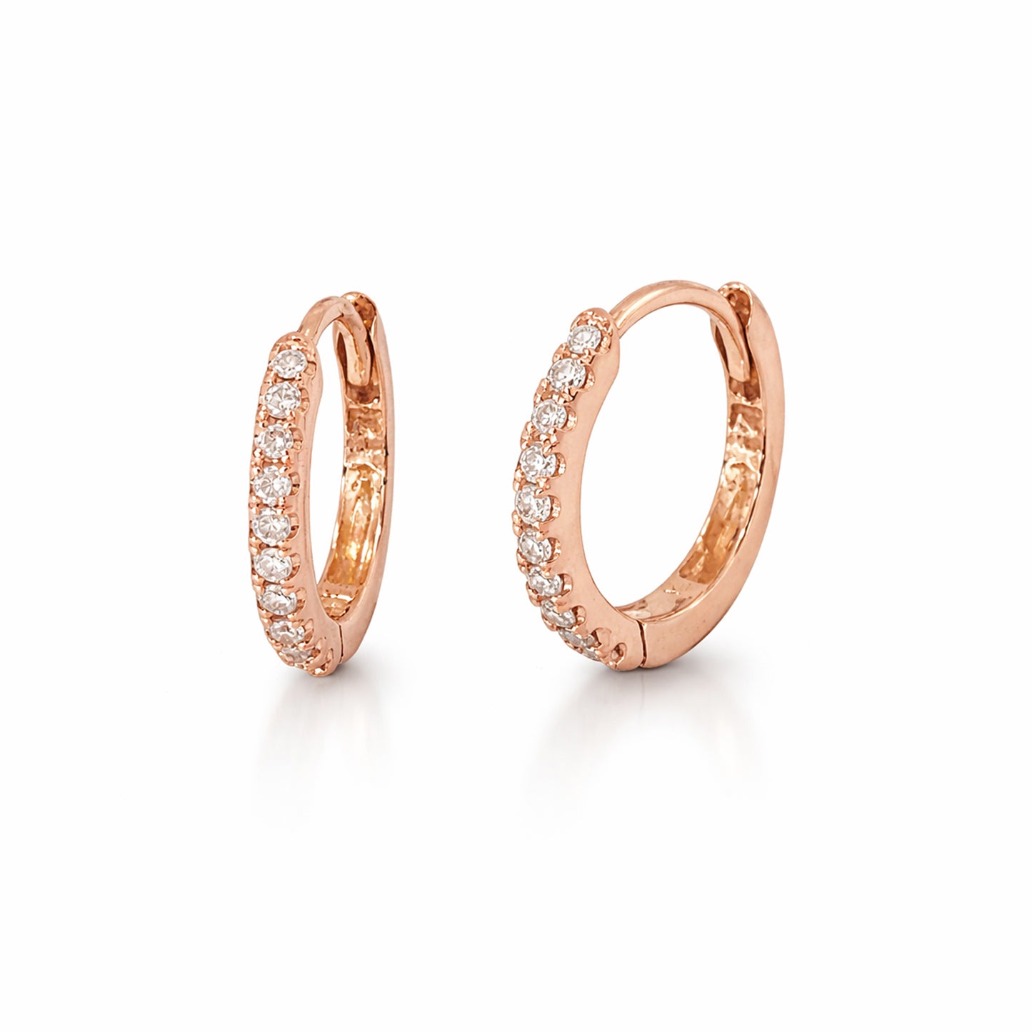 14K Gold Pavé Diamond Small Size (9mm) Huggie Hoop Earrings