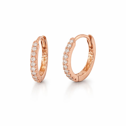 14K Gold Pavé Diamond Small Size (9mm) Huggie Hoop Earrings