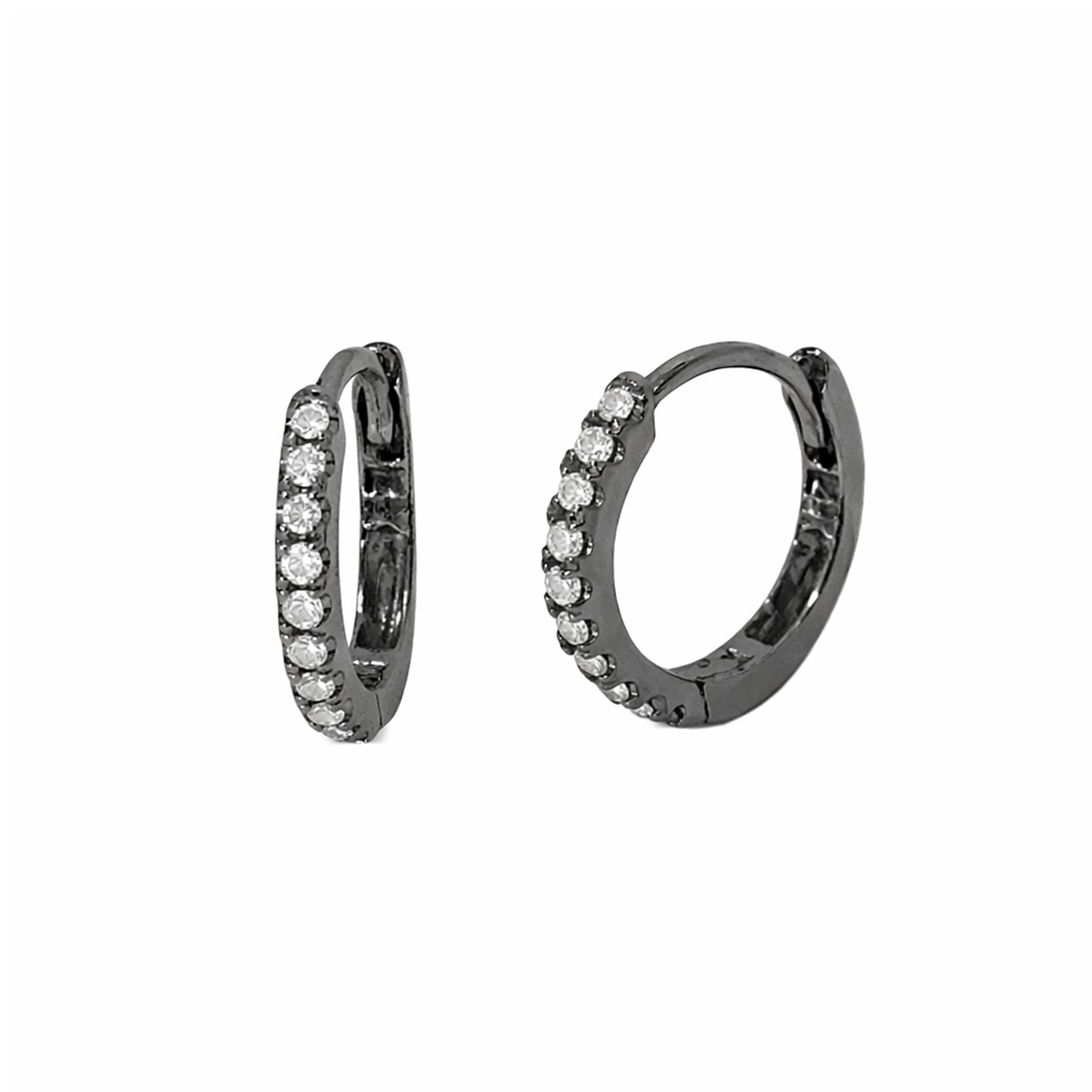 14K Gold Pavé Diamond Small Size (9mm) Huggie Hoop Earrings
