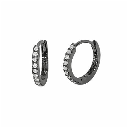 14K Gold Pavé Diamond Small Size (9mm) Huggie Hoop Earrings