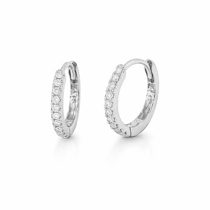 14K Gold Pavé Diamond Small Size (9mm) Huggie Hoop Earrings