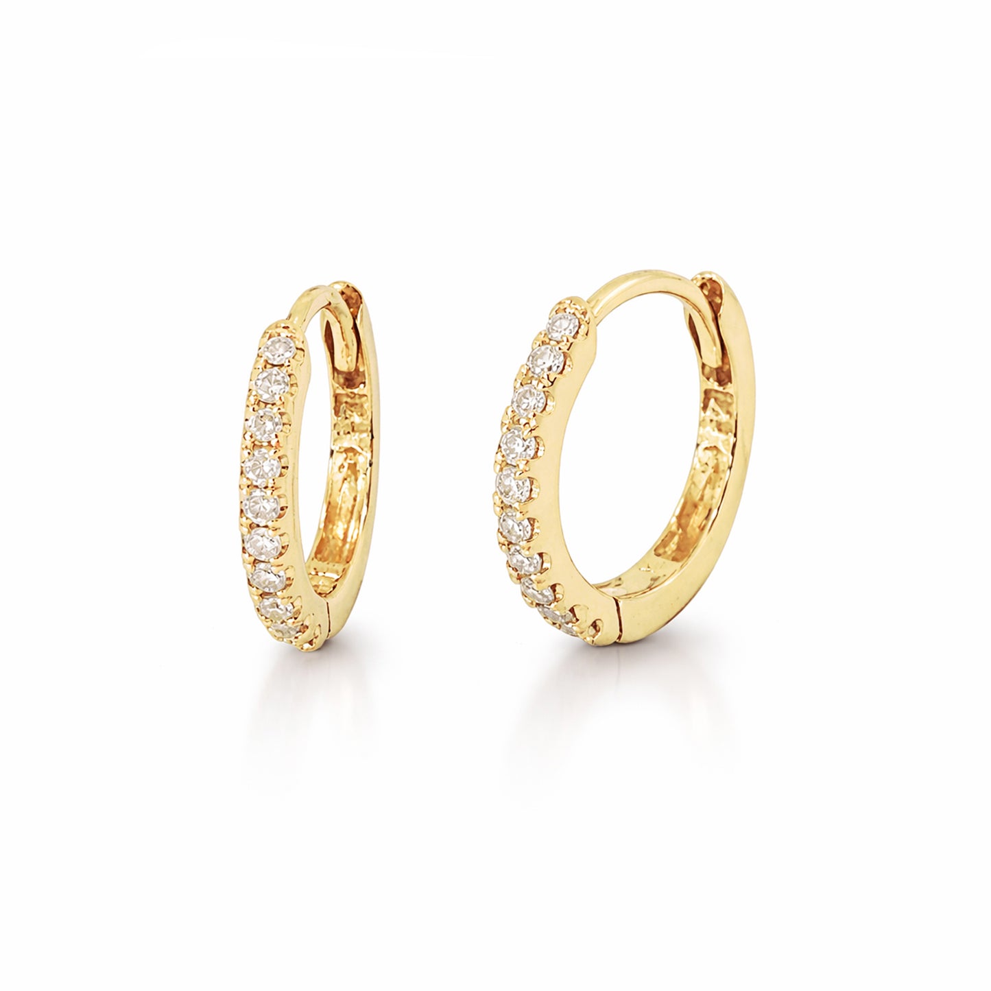 14K Gold Pavé Diamond Small Size (9mm) Huggie Hoop Earrings