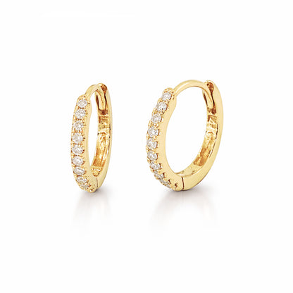 14K Gold Pavé Diamond Small Size (9mm) Huggie Hoop Earrings