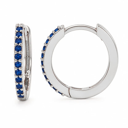 14K Gold Pavé Sapphire XL Size (15mm) Huggie Hoop Earrings
