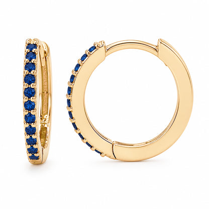 14K Gold Pavé Sapphire XL Size (15mm) Huggie Hoop Earrings