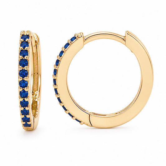 14K Gold Pavé Sapphire XL Size (15mm) Huggie Hoop Earrings