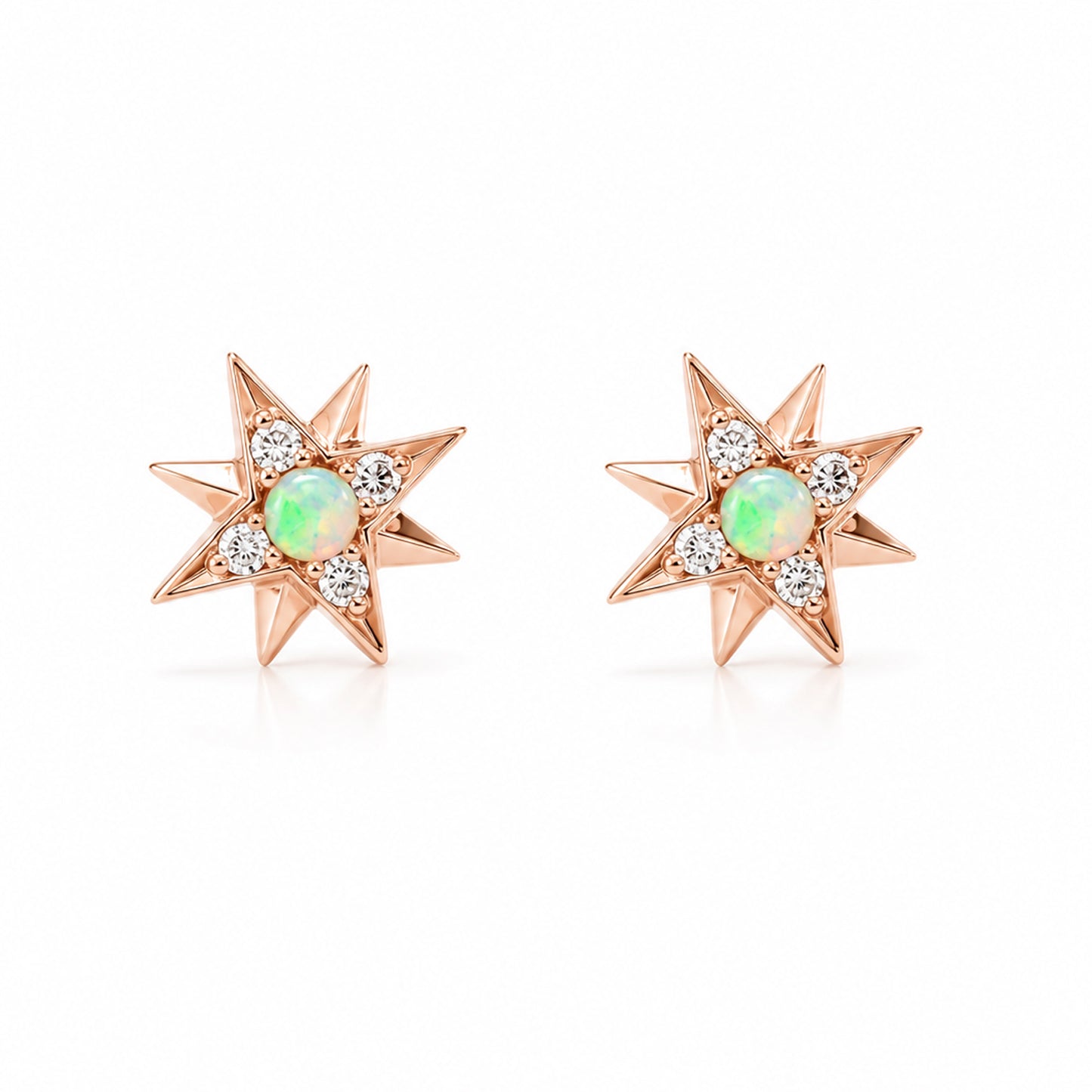 14K Gold Opal & Pavé Diamond Starburst Stud Earrings