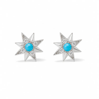 14K Gold Turquoise & Pavé Diamond Starburst Stud Earrings