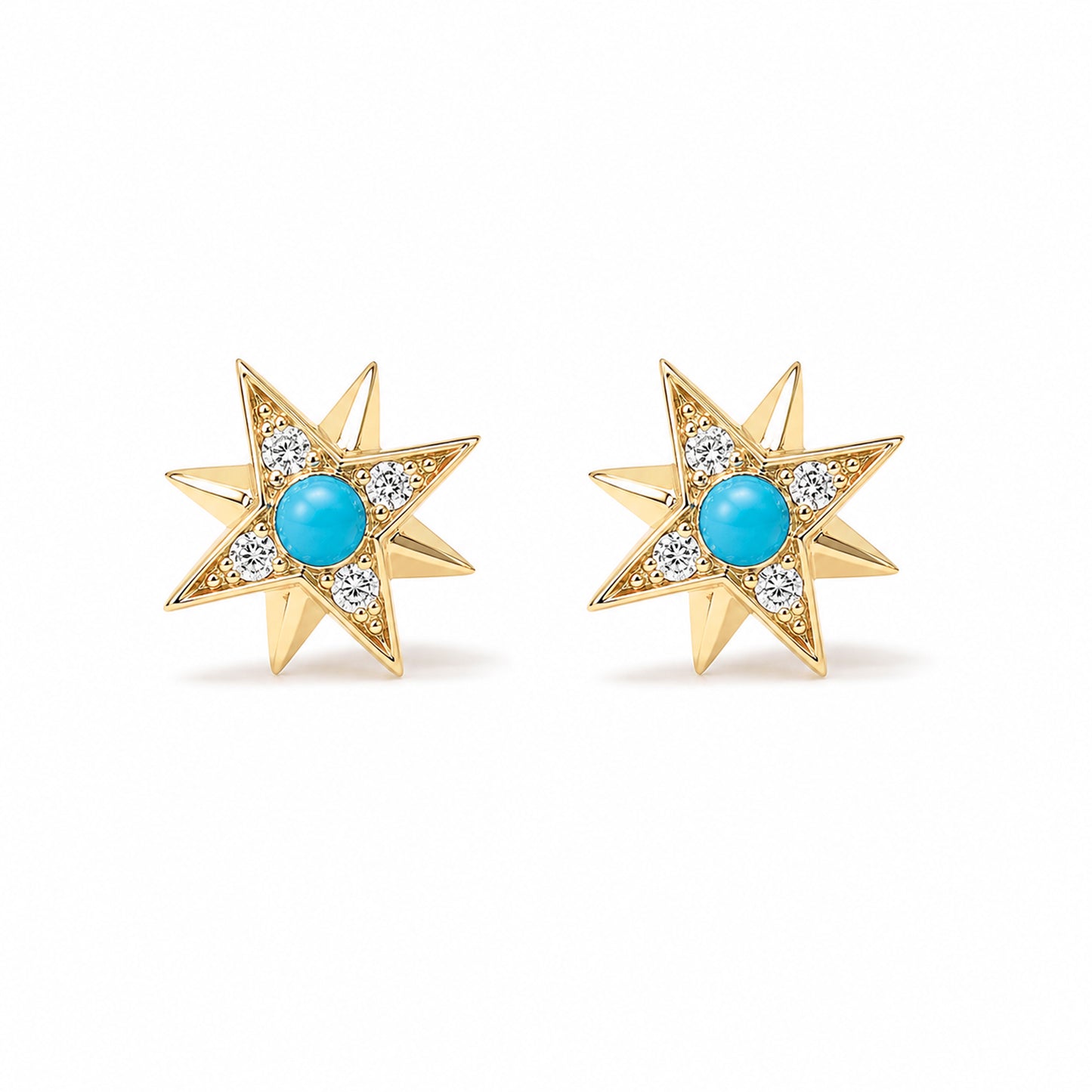 14K Gold Turquoise & Pavé Diamond Starburst Stud Earrings
