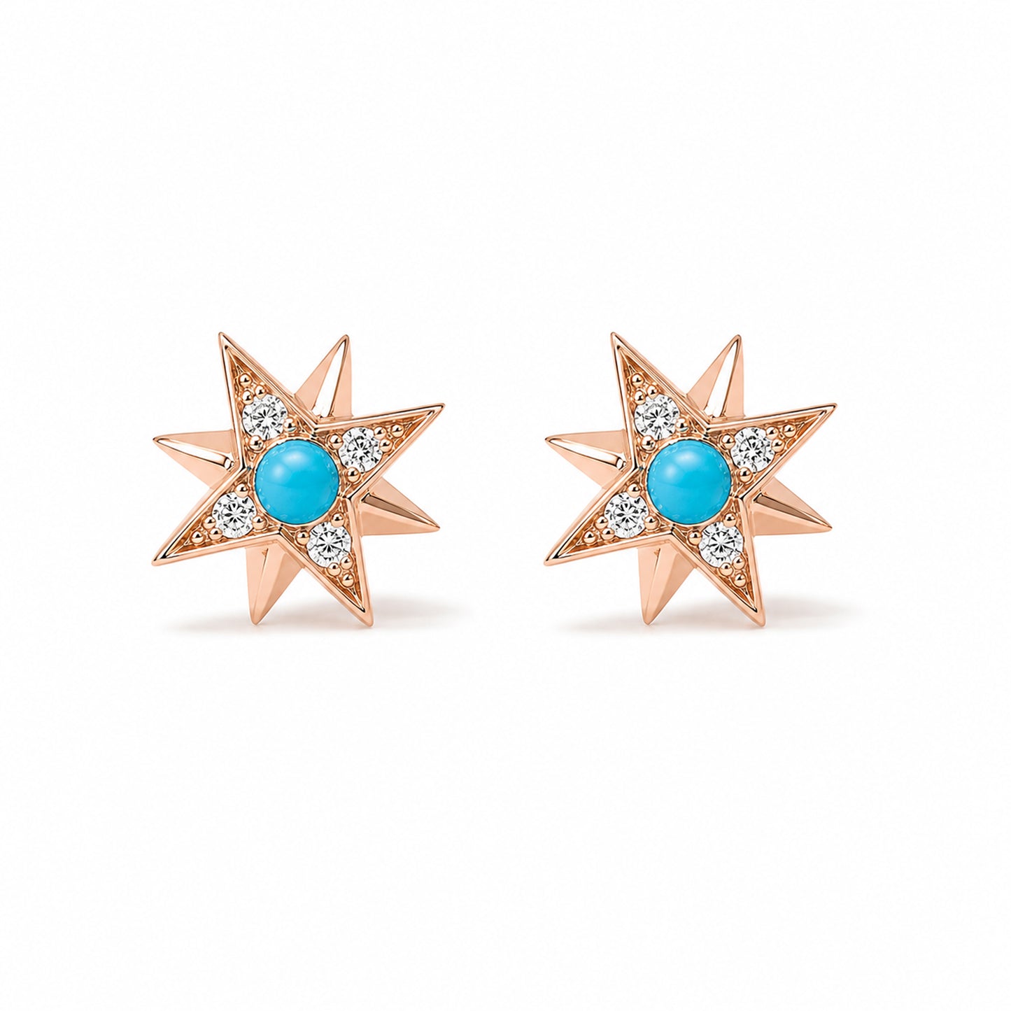 14K Gold Turquoise & Pavé Diamond Starburst Stud Earrings