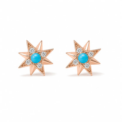 14K Gold Turquoise & Pavé Diamond Starburst Stud Earrings