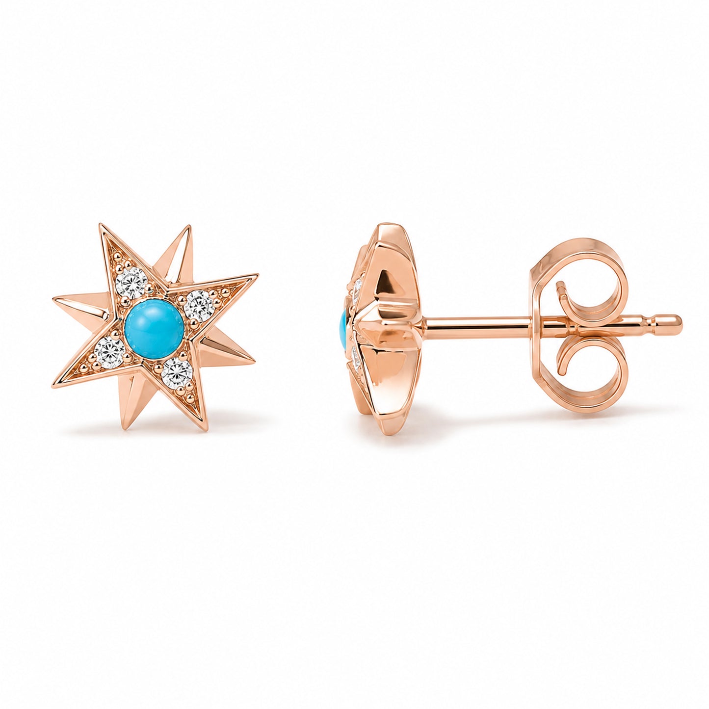 14K Gold Turquoise & Pavé Diamond Starburst Stud Earrings