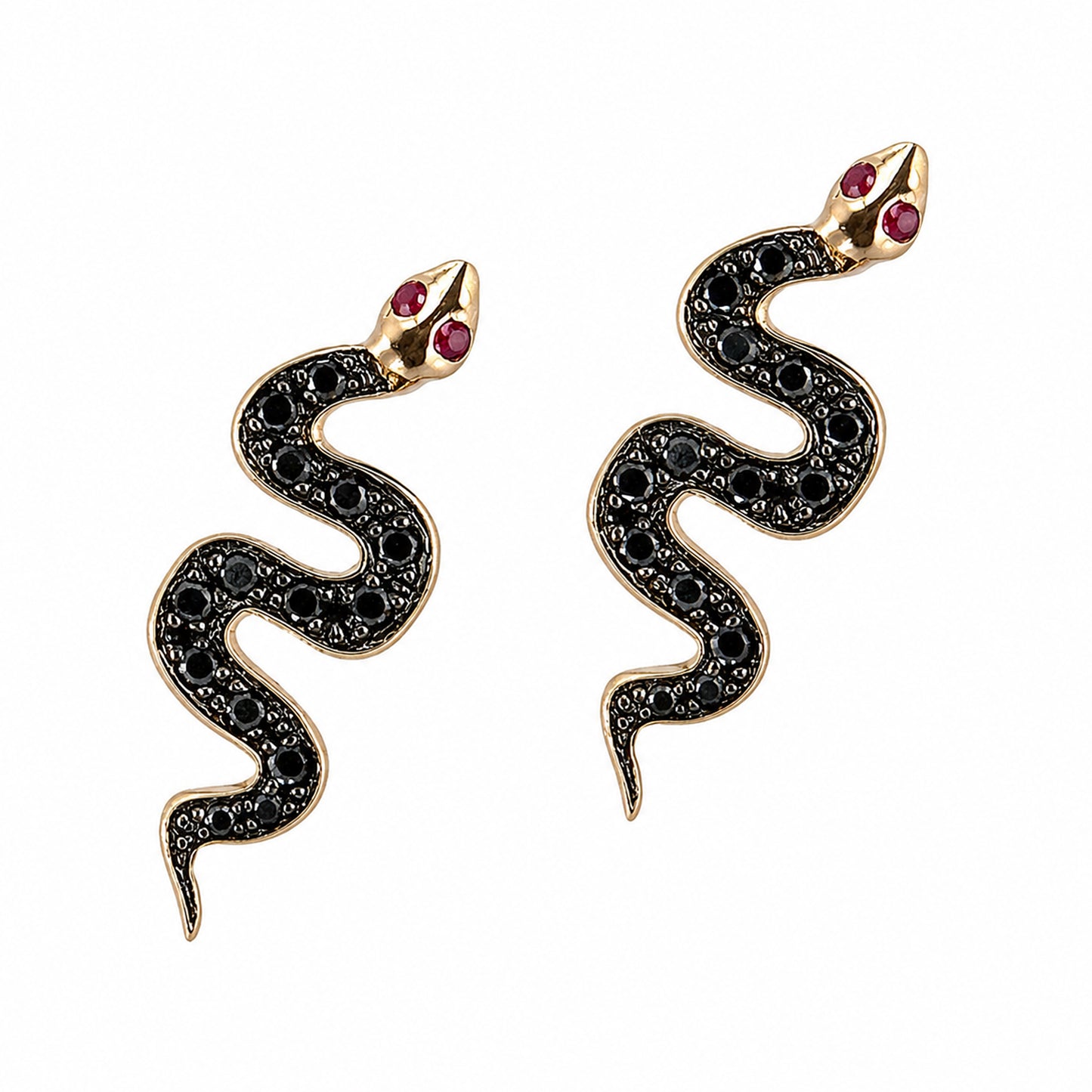 14K Gold Pavé Black Diamond Swivel Snake Stud Earrings