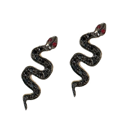 14K Gold Pavé Black Diamond Swivel Snake Stud Earrings