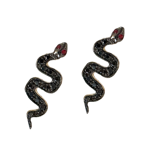 14K Gold Pavé Black Diamond Swivel Snake Stud Earrings