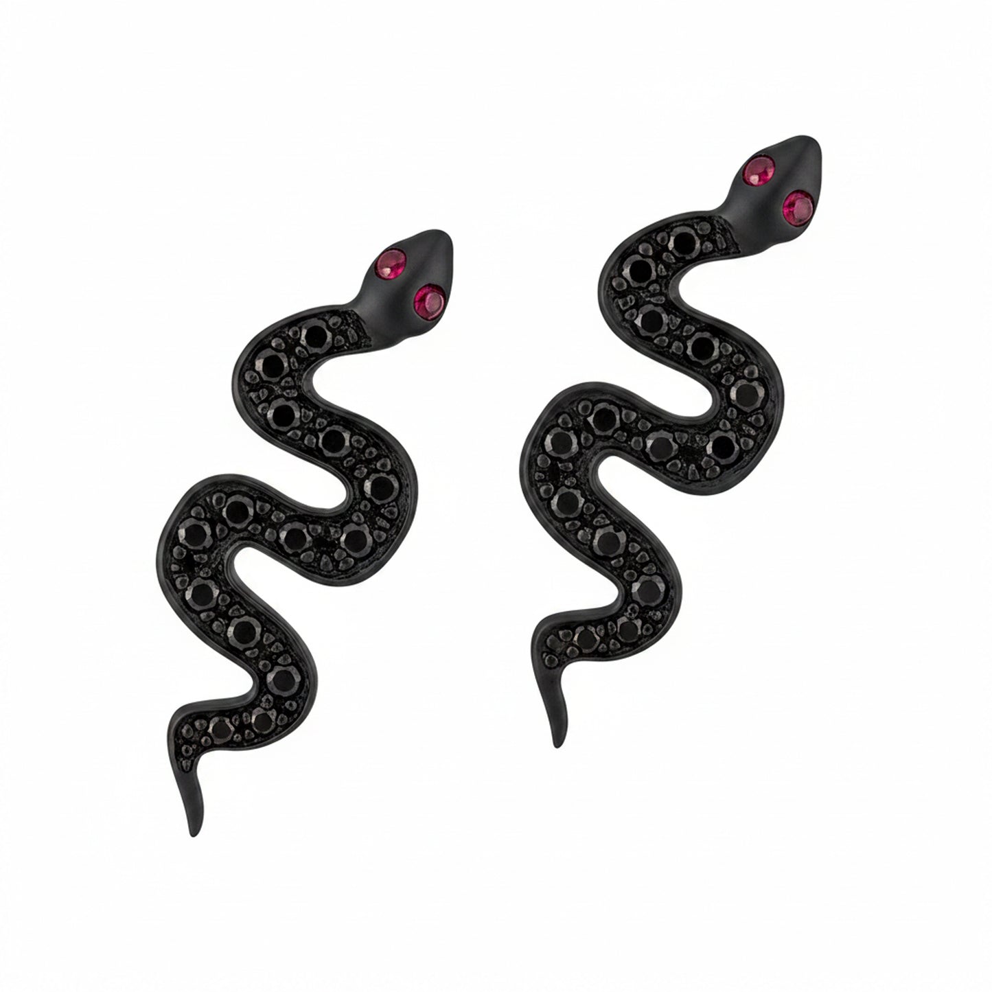 14K Gold Pavé Black Diamond Swivel Snake Stud Earrings