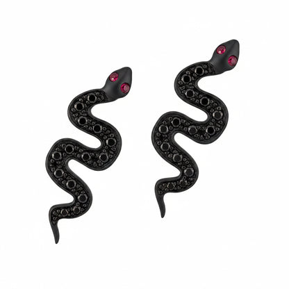 14K Gold Pavé Black Diamond Swivel Snake Stud Earrings