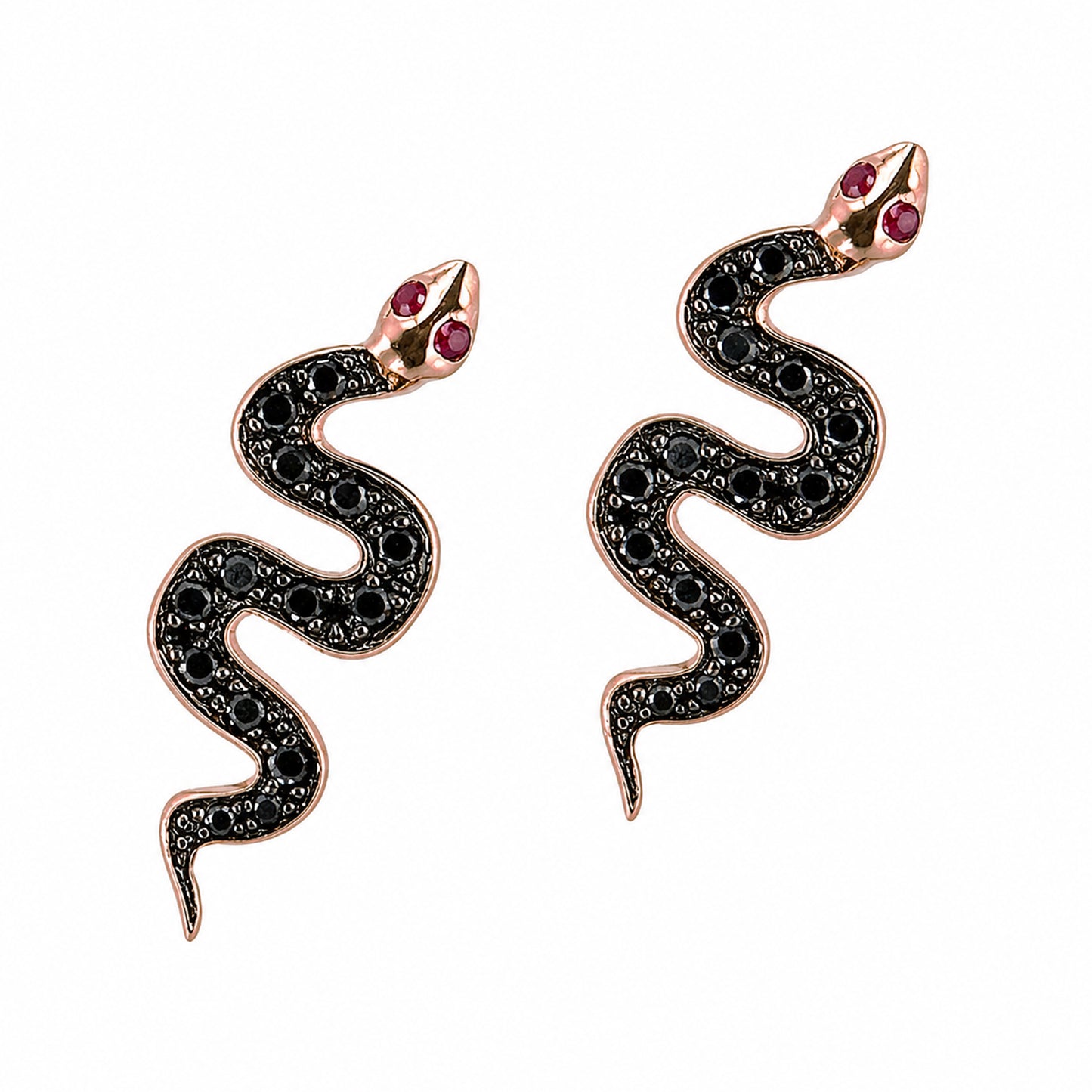 14K Gold Pavé Black Diamond Swivel Snake Stud Earrings