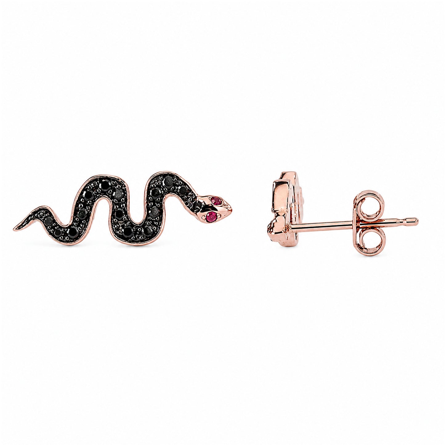 14K Gold Pavé Black Diamond Swivel Snake Stud Earrings