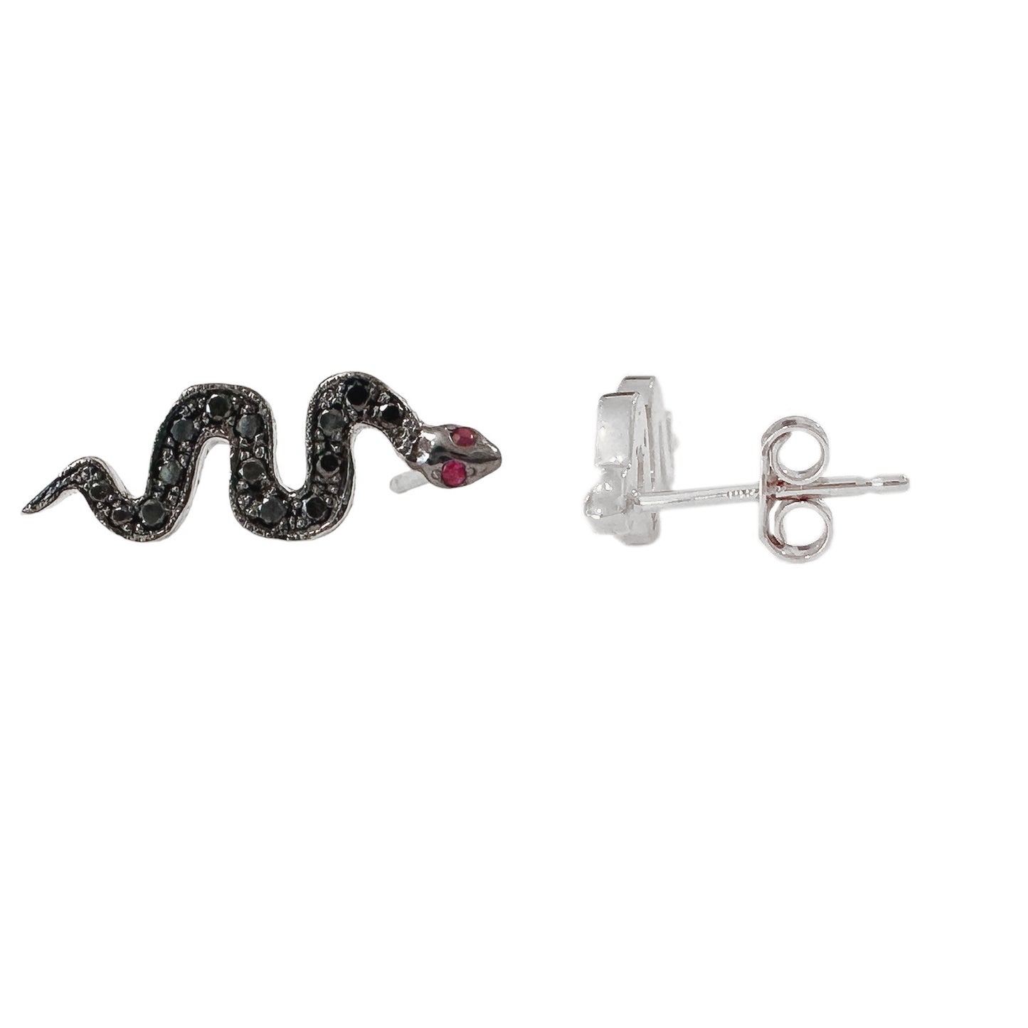 14K Gold Pavé Black Diamond Swivel Snake Stud Earrings