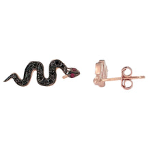 14K Gold Pavé Black Diamond Swivel Snake Stud Earrings