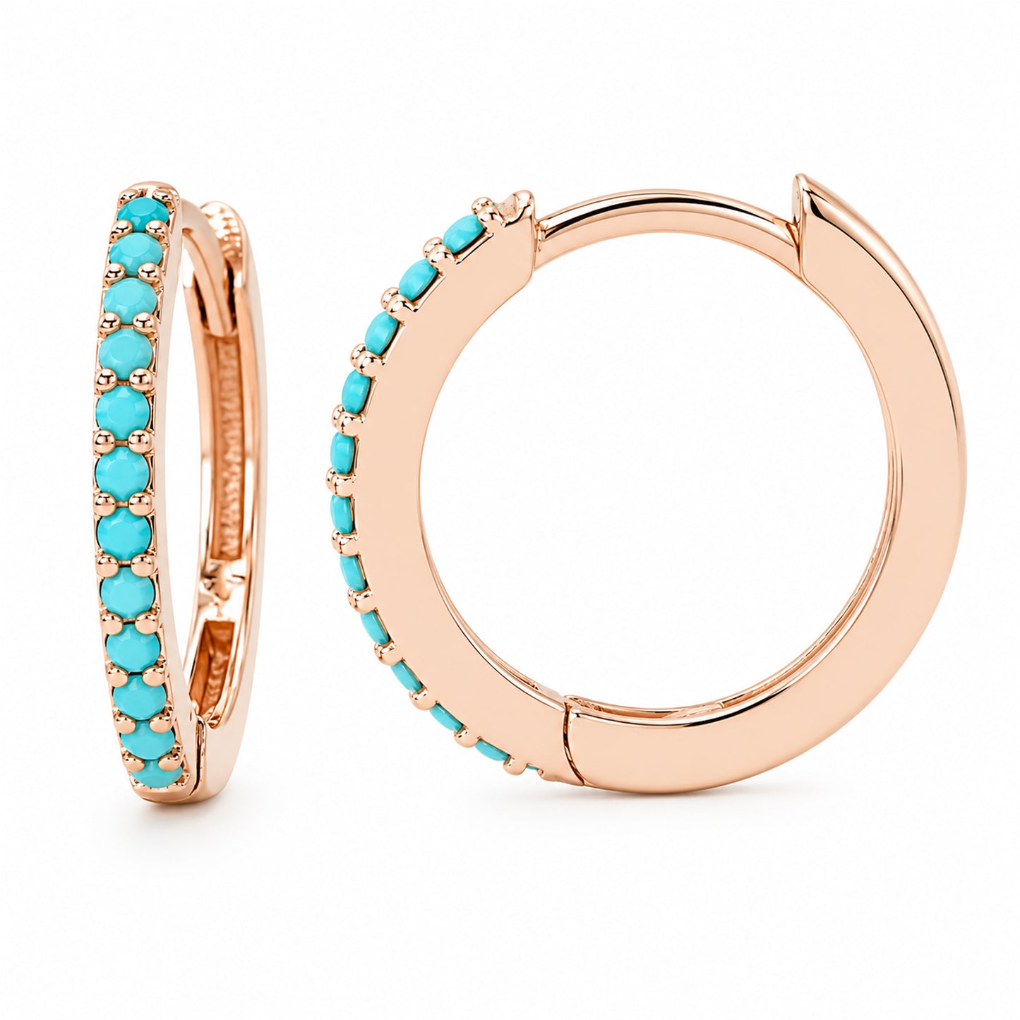 14K Gold Pavé Turquoise XL Size (15mm) Huggie Hoop Earrings