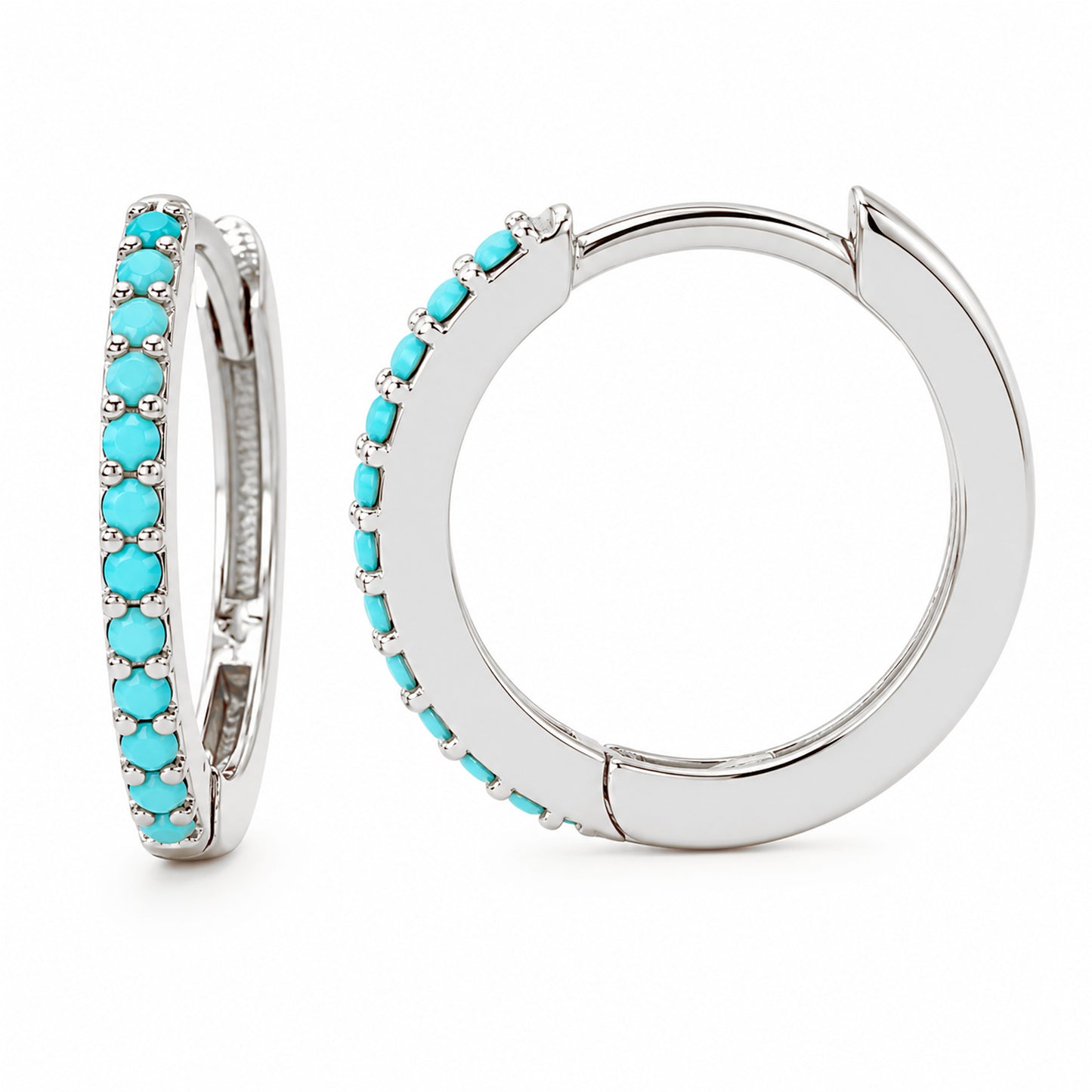 14K Gold Pavé Turquoise XL Size (15mm) Huggie Hoop Earrings