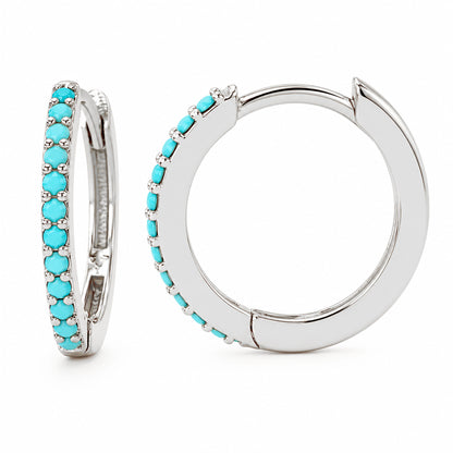 14K Gold Pavé Turquoise XL Size (15mm) Huggie Hoop Earrings