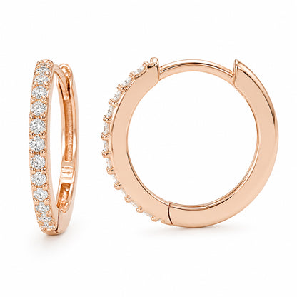 14K Gold Pavé Diamond XL Size (15mm) Huggie Hoop Earrings