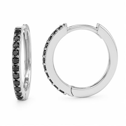 14K Gold Pavé Black Diamond XL Size (15mm) Huggie Hoop Earrings