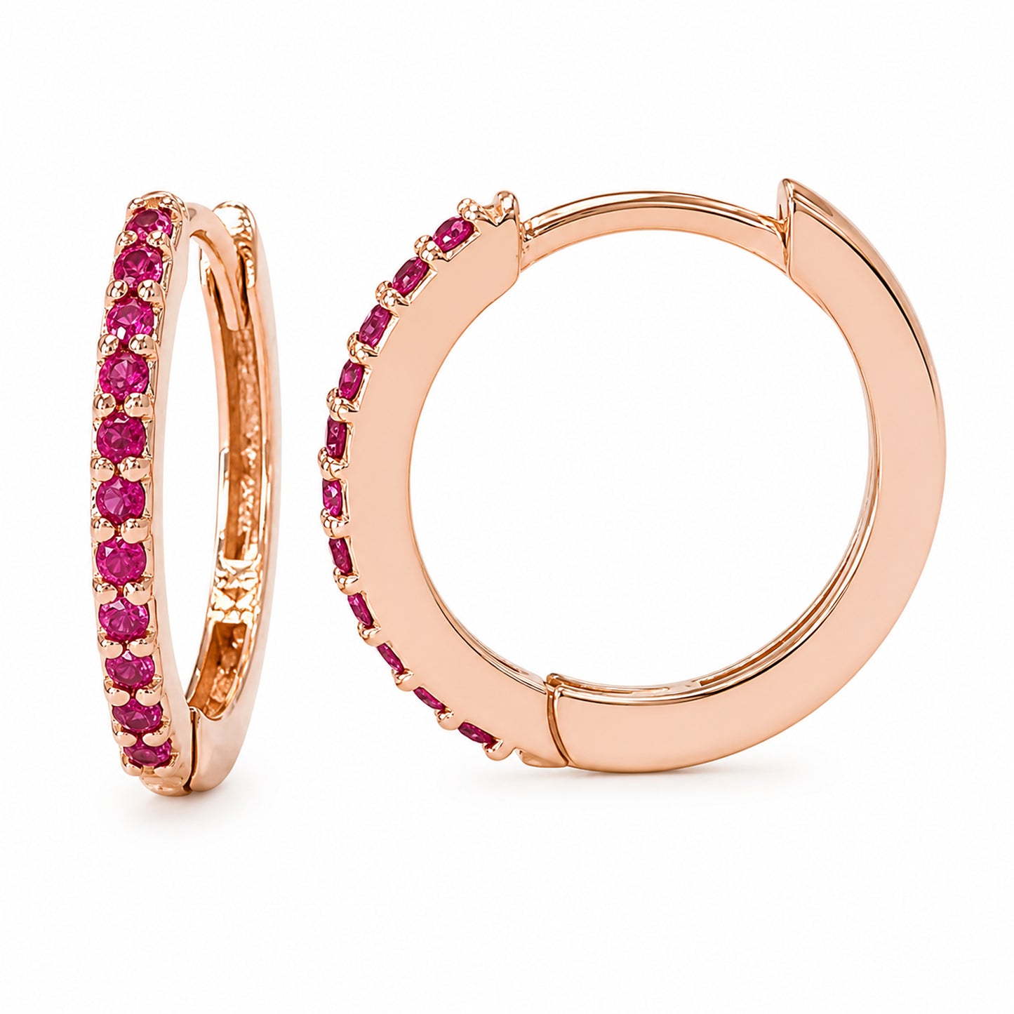 14K Gold Pavé Ruby XL Size (15mm) Huggie Hoop Earrings