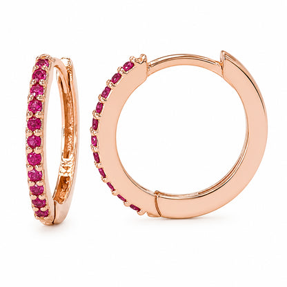 14K Gold Pavé Ruby XL Size (15mm) Huggie Hoop Earrings