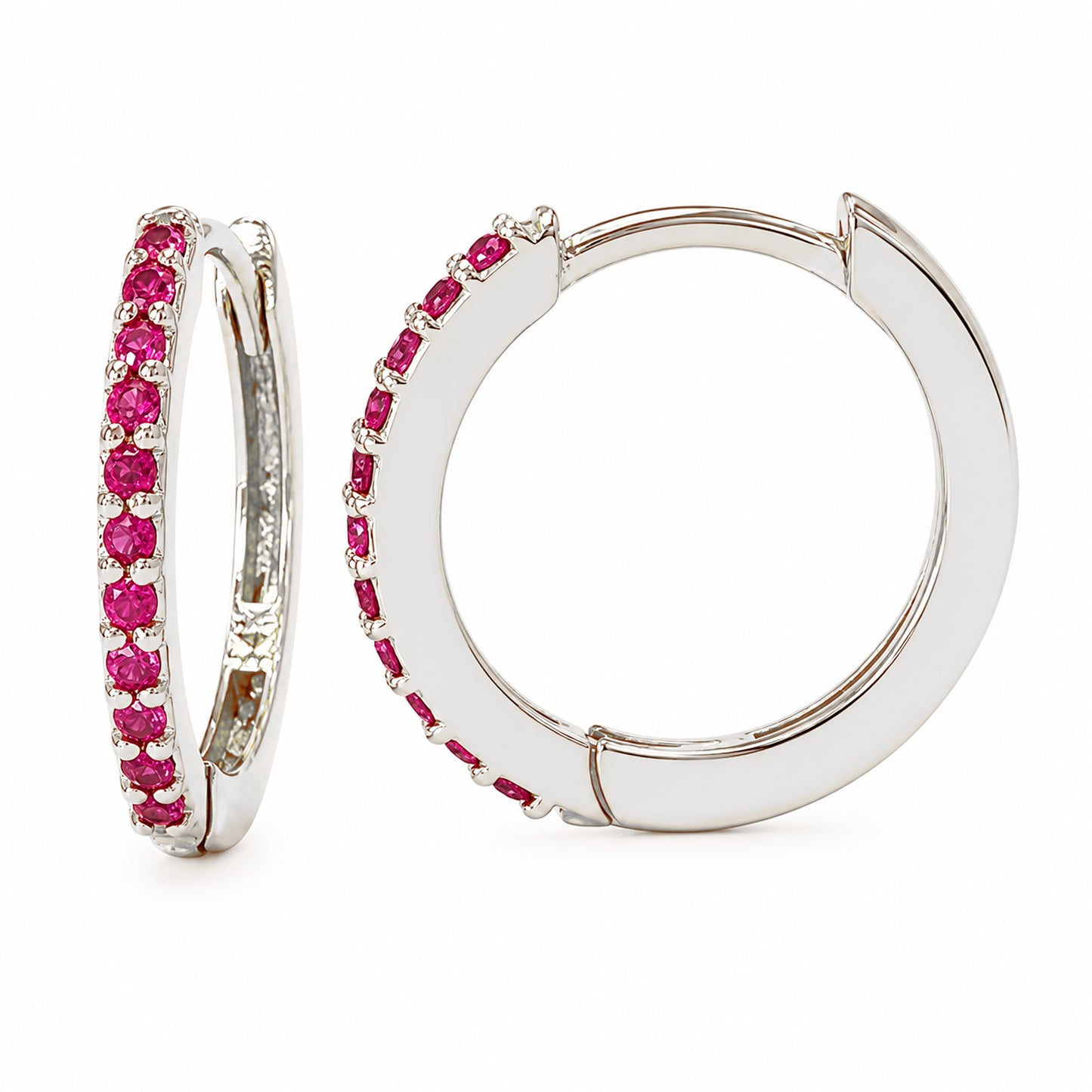 14K Gold Pavé Ruby XL Size (15mm) Huggie Hoop Earrings